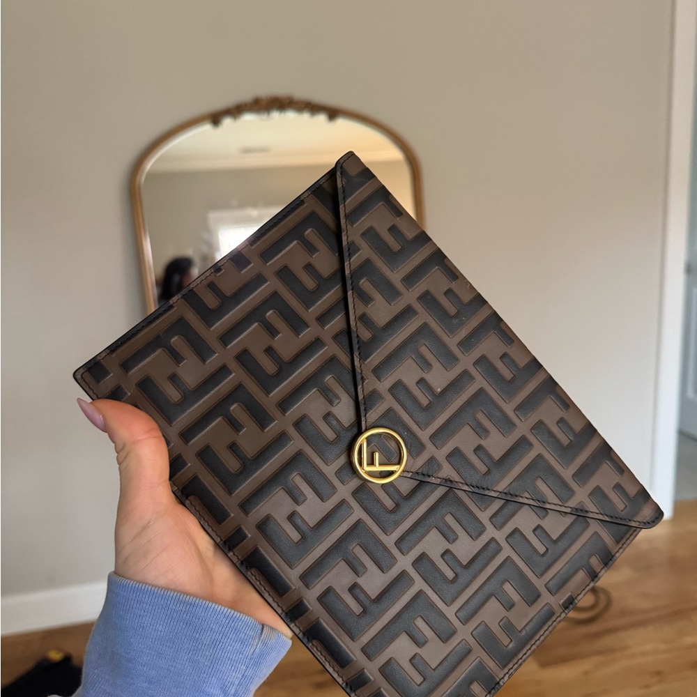 Fendi Brown and Black Logo clutch